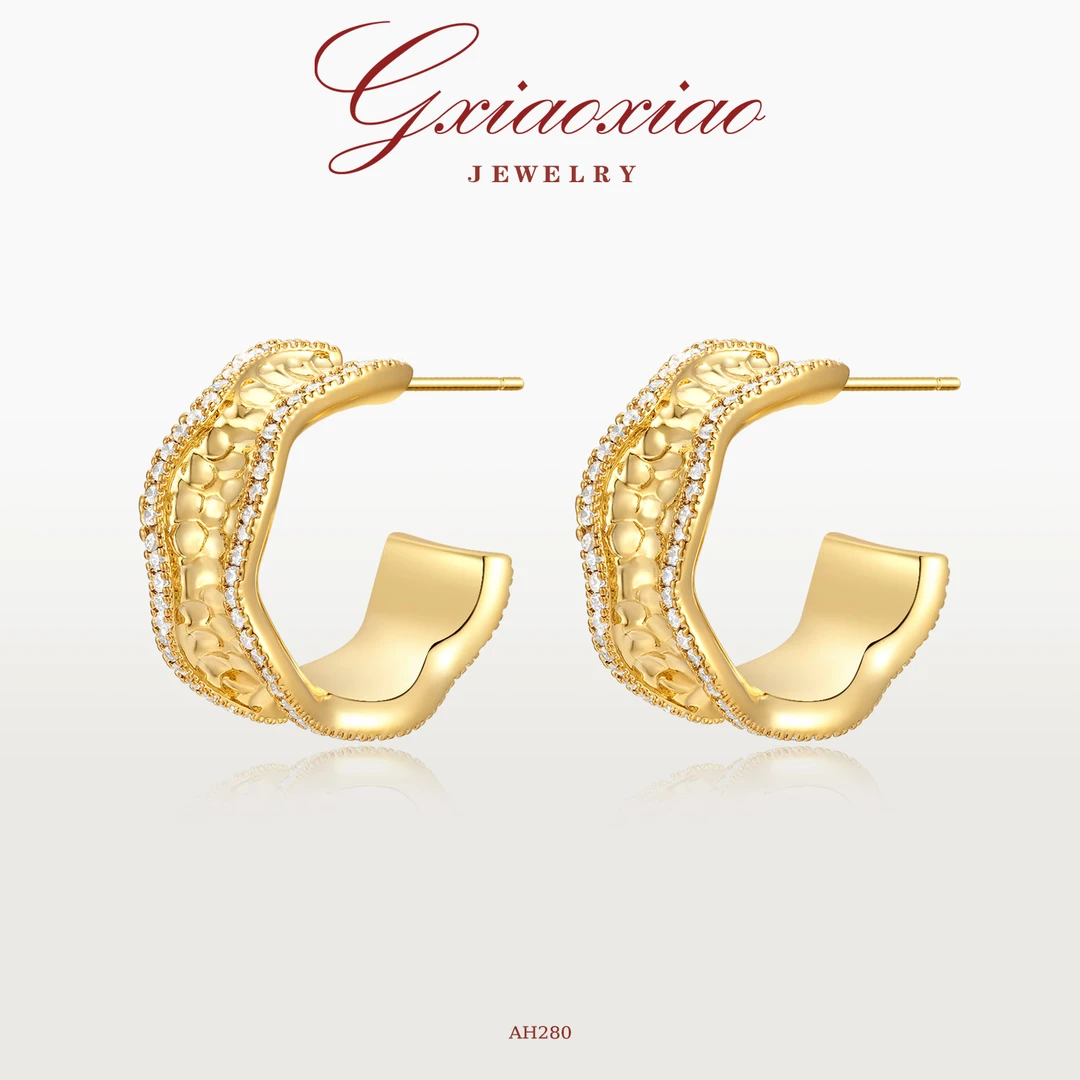 G XIAOXIAO 镀K金 法式气质时尚高级不规则波纹耳环 AH280