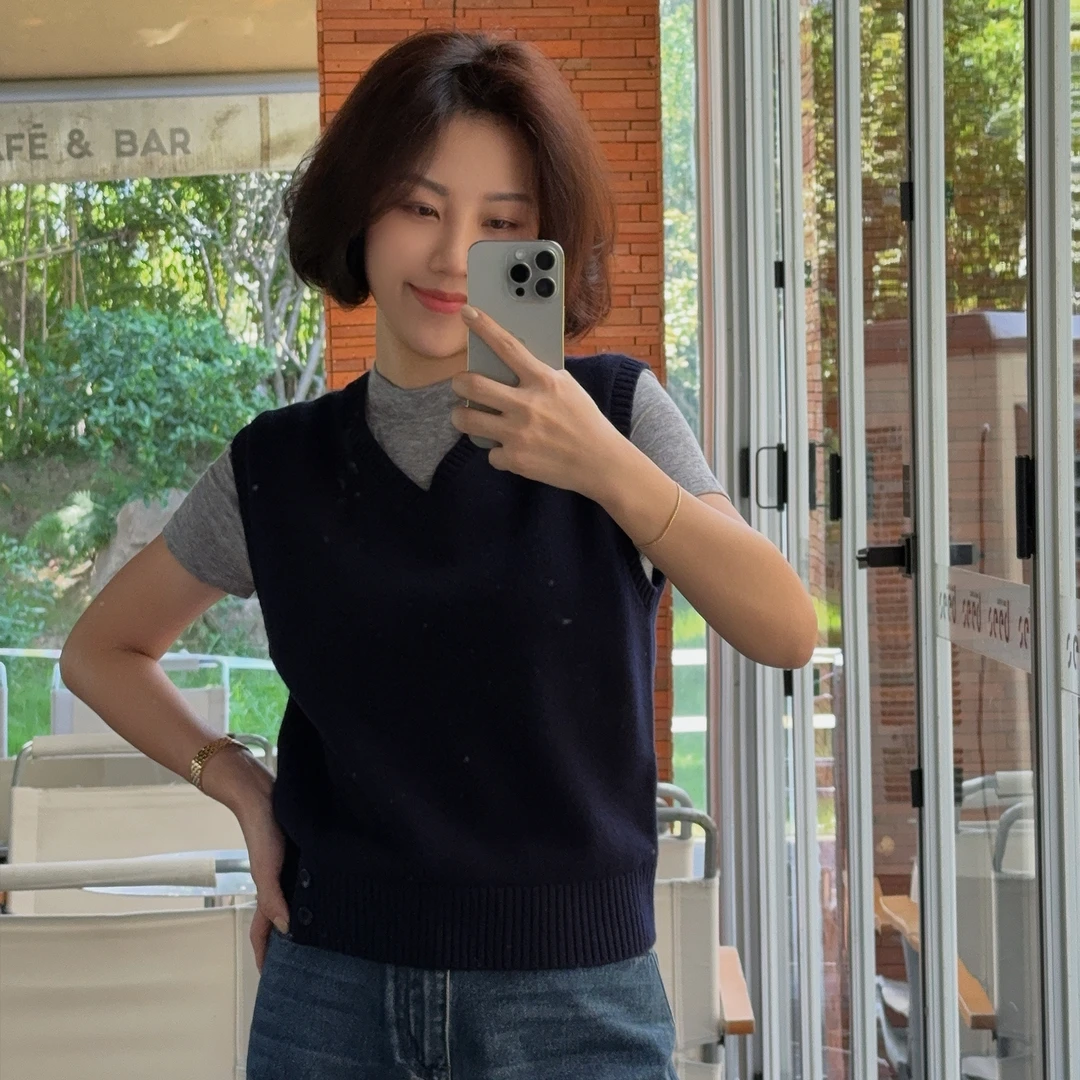 XIYE&W【结夏三色羊毛马甲】V领马甲