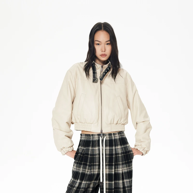 REVAN芮范冬季酷感双面穿PU皮短外套RL90105141