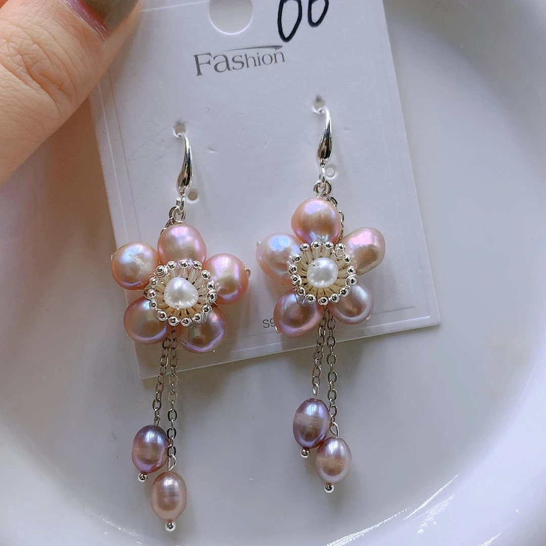 银S925镶嵌耳饰淡水珍珠
