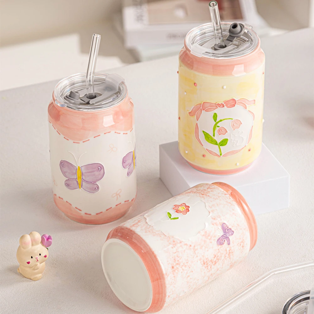 创意可乐瓶杯易拉罐陶瓷吸管杯学生水杯可口可乐咖啡杯实用礼品杯