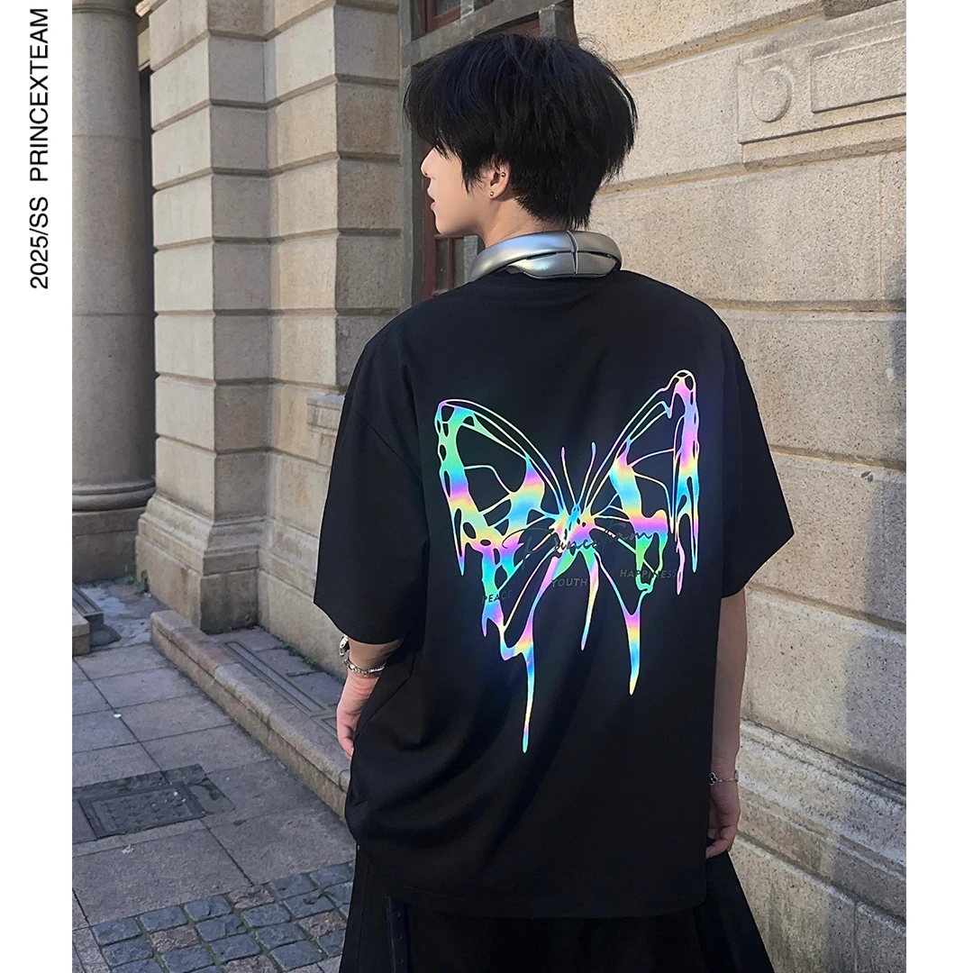 X.T【炫彩蝴蝶】夏季凉感ins短袖T恤男百搭宽松棉半袖休闲