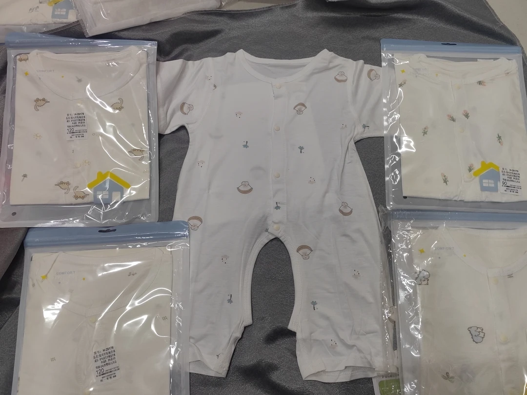 夏季短袖长爬女A类短爬哈衣爬服连身衣优可丝单面开裆蝴蝶衣
