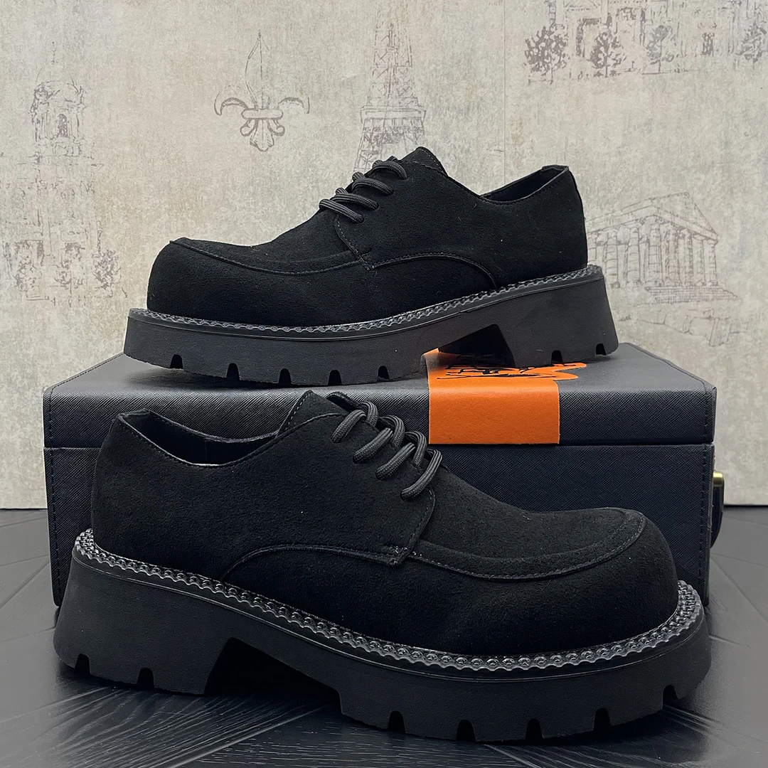 2025新款男鞋真皮磨砂皮休闲皮鞋厚底增高乐福鞋英伦商务正装皮鞋