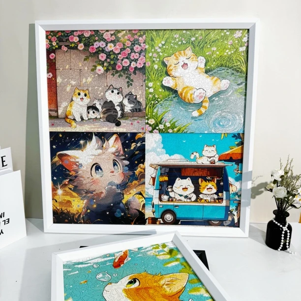 可爱猫咪木质拼图成人益智异形解压高难度萌宠治愈生日礼物装饰