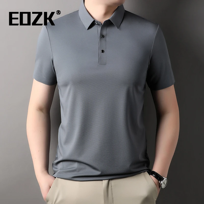 Eozk时尚冰丝短袖T恤男2025夏季新款翻领纯色宽松透气男士polo衫