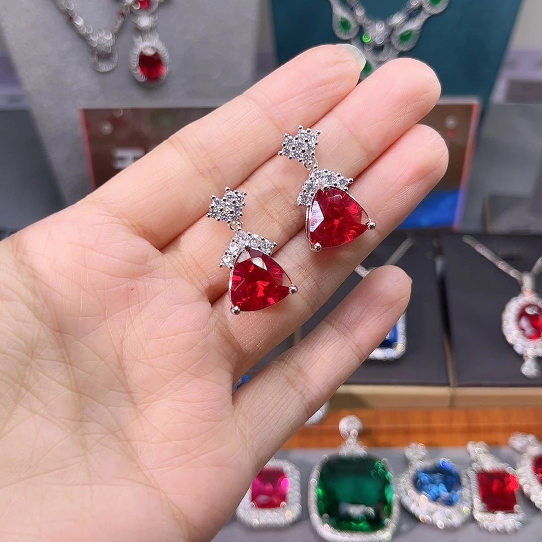 银S925镶嵌耳饰红宝石w 43