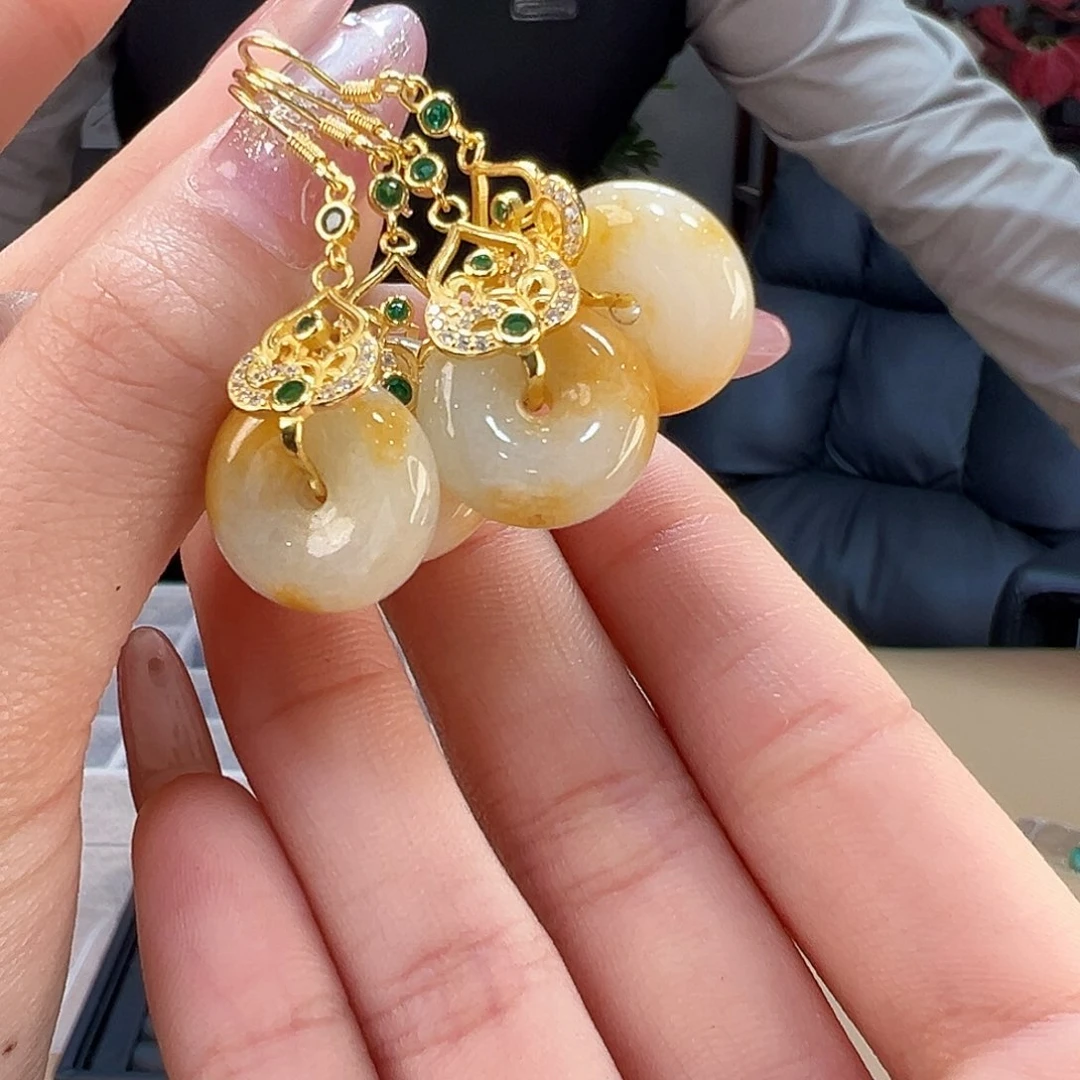 翡翠耳饰银S925镶嵌多样性发货一副