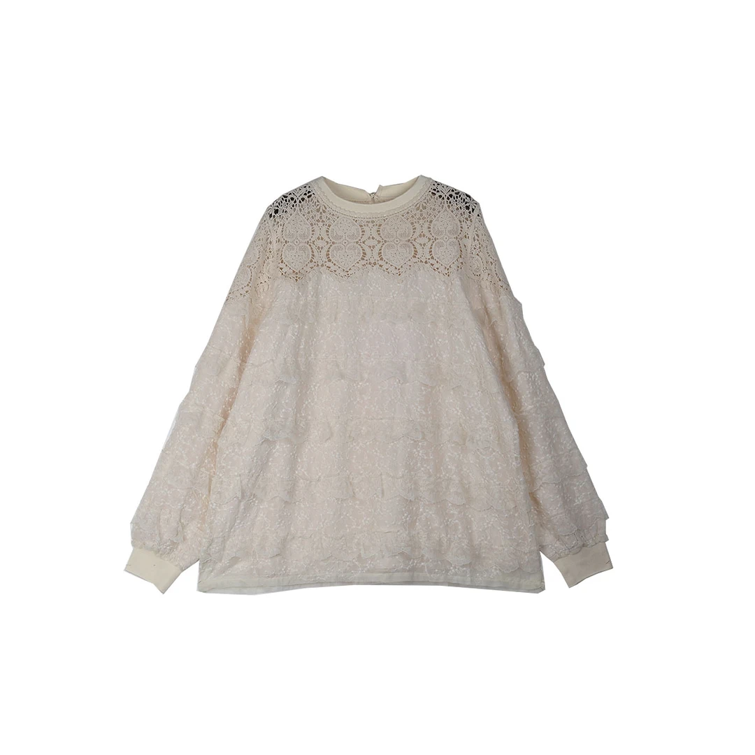 大码女装蕾丝长袖时尚百搭宽松圆领拼接针织（WT171）