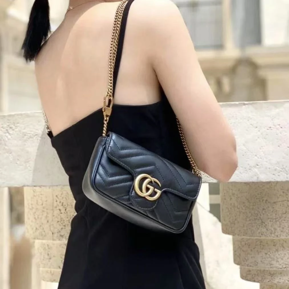 95新 GUCCI/古驰 古驰  黑金马蒙mini 链条包 单肩包