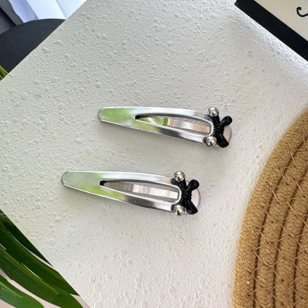 BlomUME原创黑色蝴蝶结银色镂空BB夹韩系简约个性发夹524