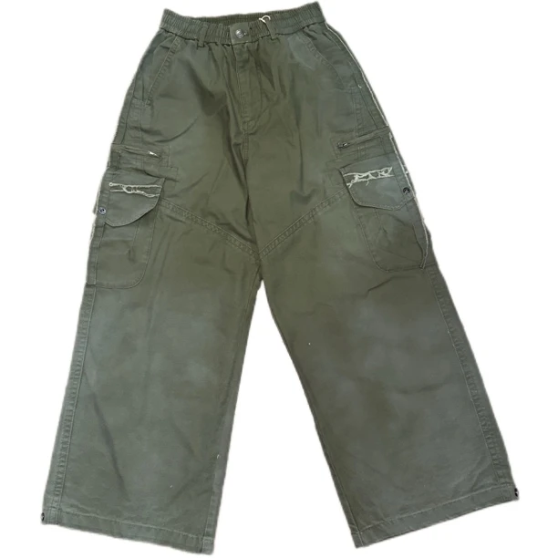 破坏风作旧宽松绑带阔腿工装裤24823