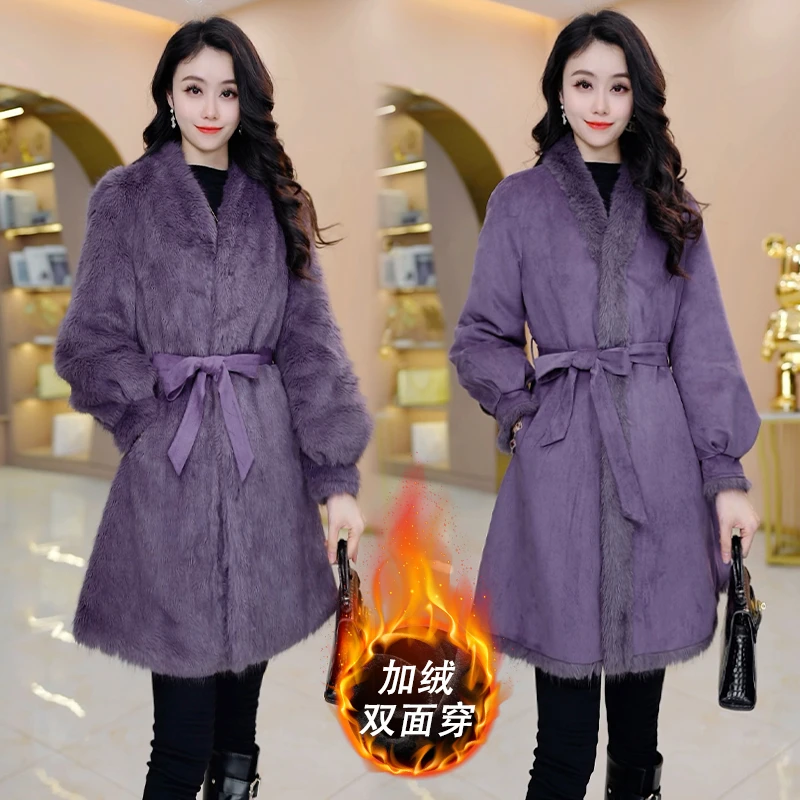 加绒加厚【双面穿】优雅气质时尚大气收腰显瘦外套M-4XL-29345