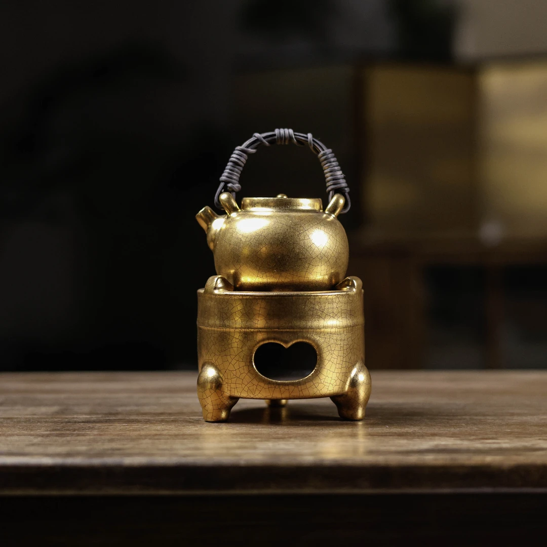 【静姐小院】套组-苏打釉鎏金珠圆提梁壶(W0596＋W0597)