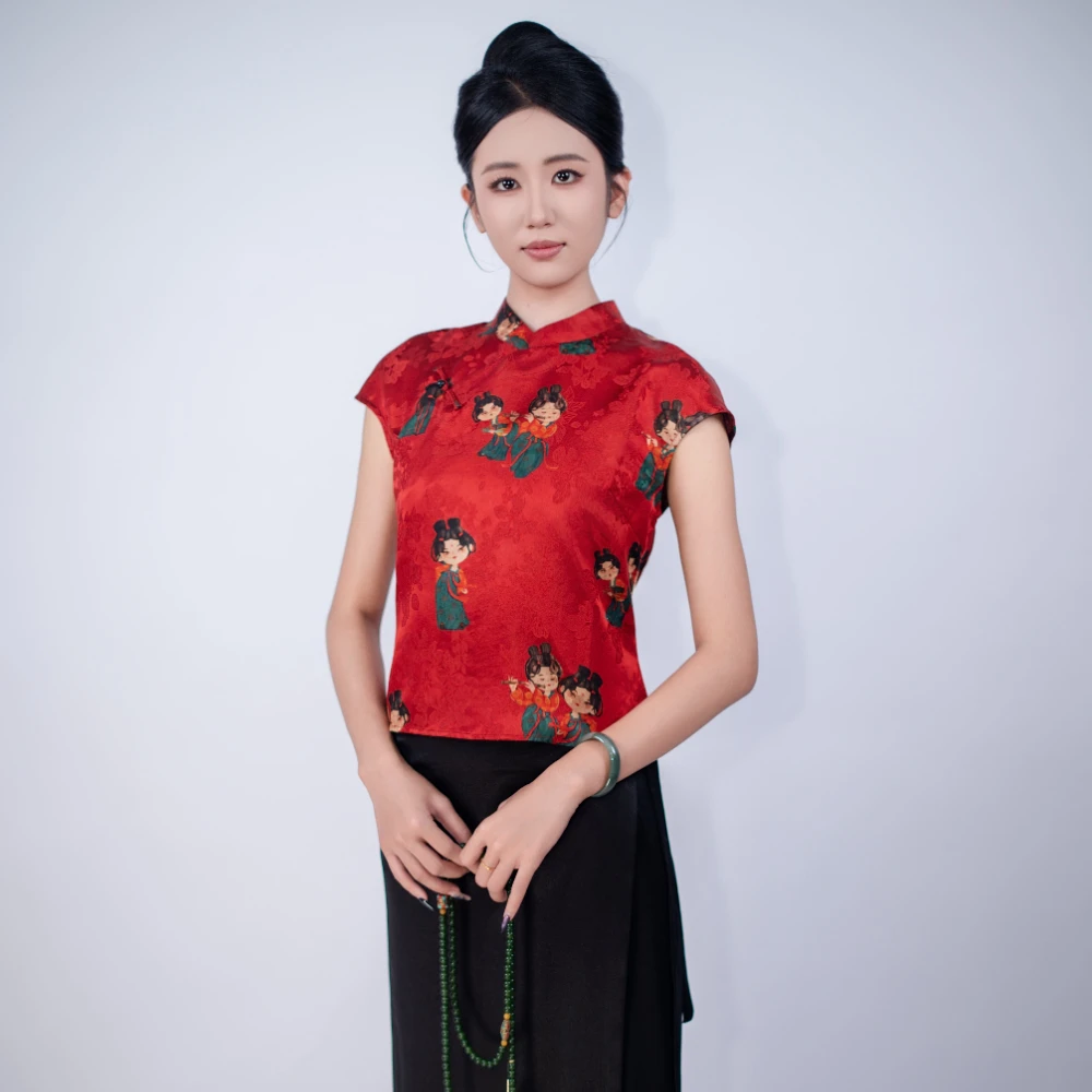 云秀玉美人玉家人勐唐满分桑蚕丝提花罗红云纱小糖人国风改良上