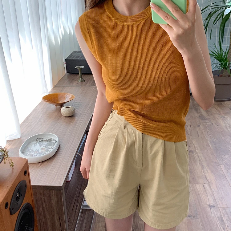 4270大码女装韩版小众无袖修身简约宽松显瘦韩版短袖针织T恤2330