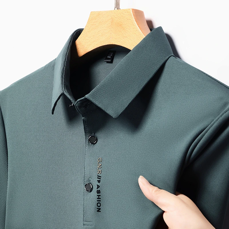 男士长袖T恤翻领高端冰丝弹力速干POLO衫男装纯色春秋季薄款透气