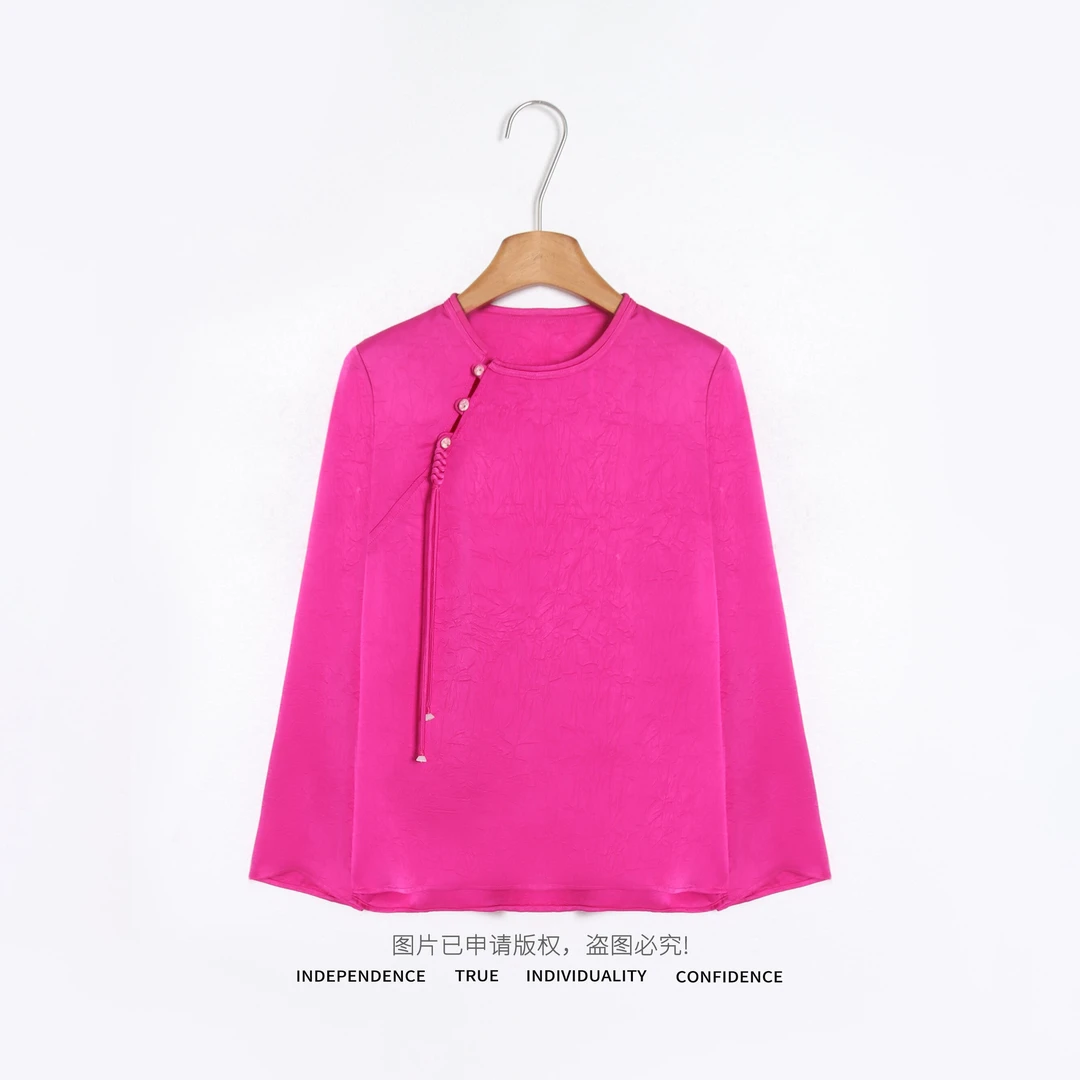 温温【轻嫣】新中式斜襟吊坠衬衫女秋季气质上衣新款休闲 9310