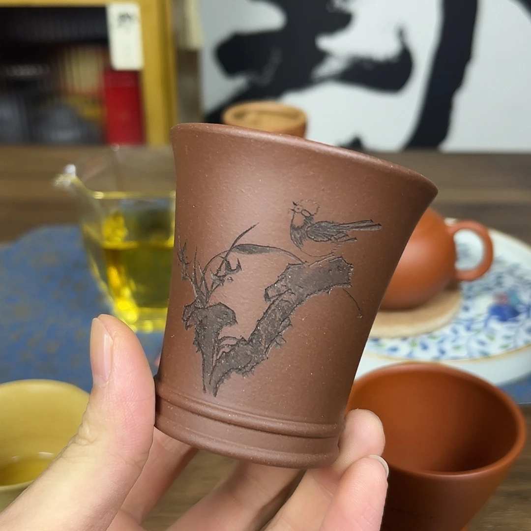 紫砂紫泥梅花暗香杯
