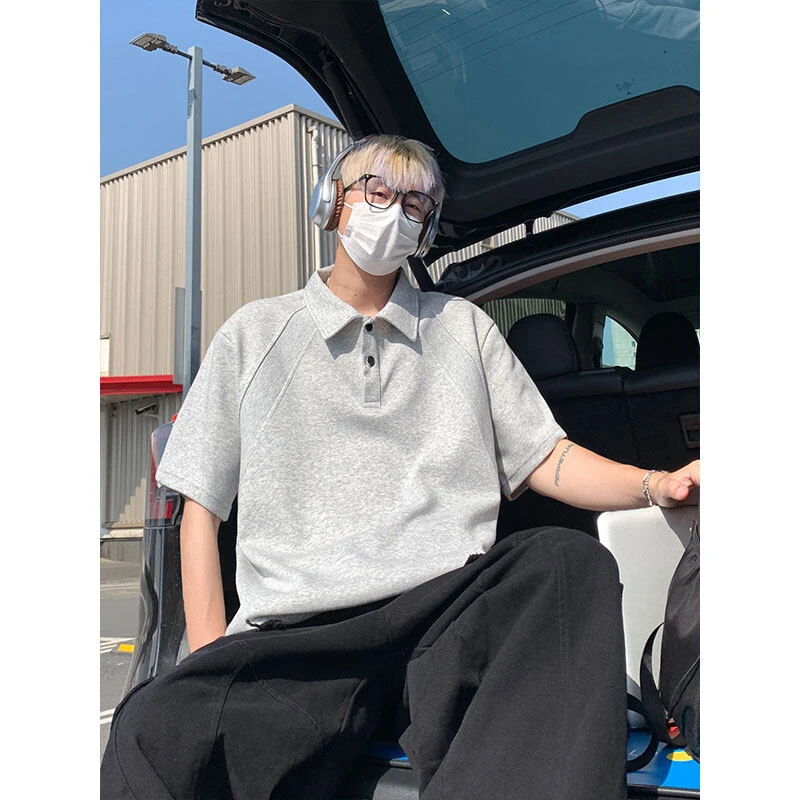 拼接短袖POLO衫男夏季翻领t恤加大码潮胖子宽松休闲百搭半袖体恤