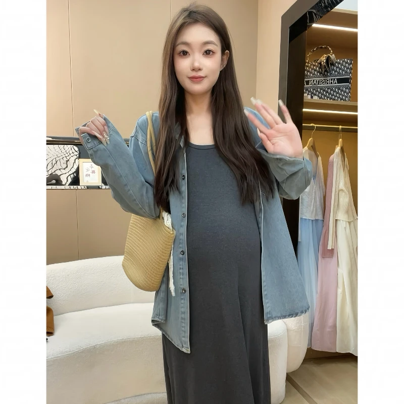 【苏遇婉】2025春秋孕妇装大码休闲孕妇牛仔外套+连衣裙