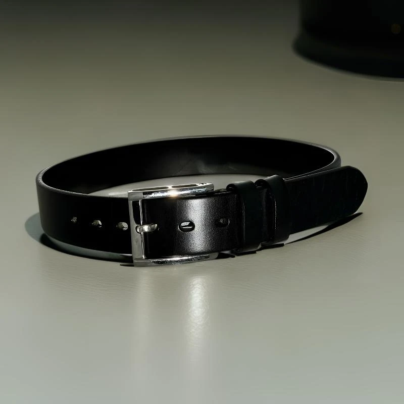 厉木5.5-6毫米真皮男士加厚头层牛皮皮带时尚休闲光面黑色牛仔