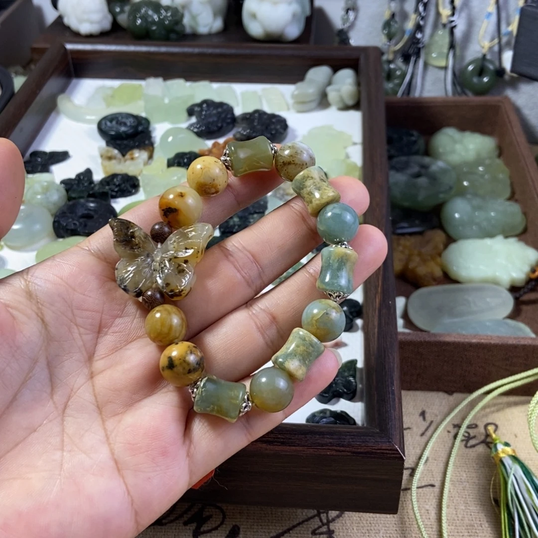 合金蛇纹石玉手链