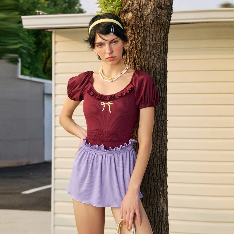 女装时尚红色夏季连体泳衣保守遮肚显瘦修身适合泳池泡澡学游泳