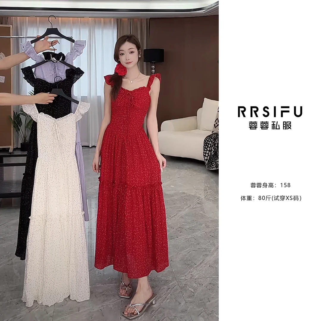 【RRSIFU蓉私服】XS2444海岛繁花小飞袖露背连衣裙海边度假连衣裙