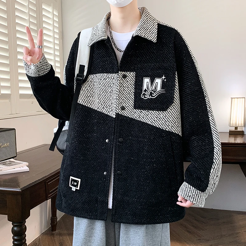 春秋季拼色翻领夹克男士2025新款潮牌撞色拼接韩系外套男装上衣服