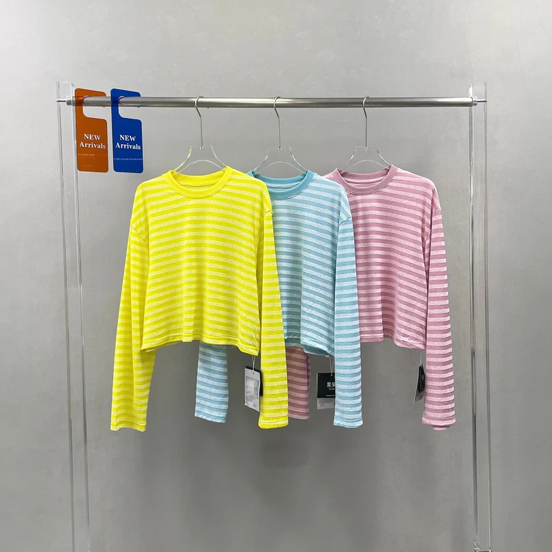 LIAN里安欧货夏季新款设计款条纹T恤女宽松减龄长袖防晒上衣80535