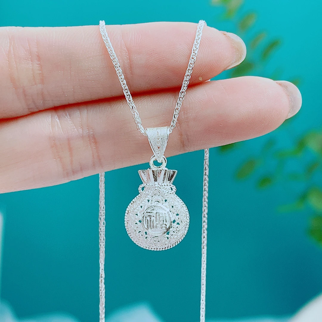 坠链均足银 纯银花丝福袋项链时尚钱袋吊坠2025新款锁骨链