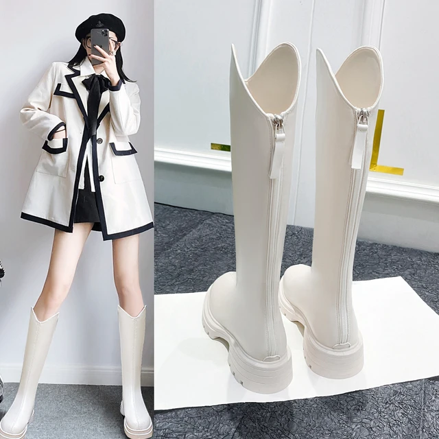 长筒靴女2025新款爆款白色早秋靴子春秋高筒秋冬长靴骑士靴厚底