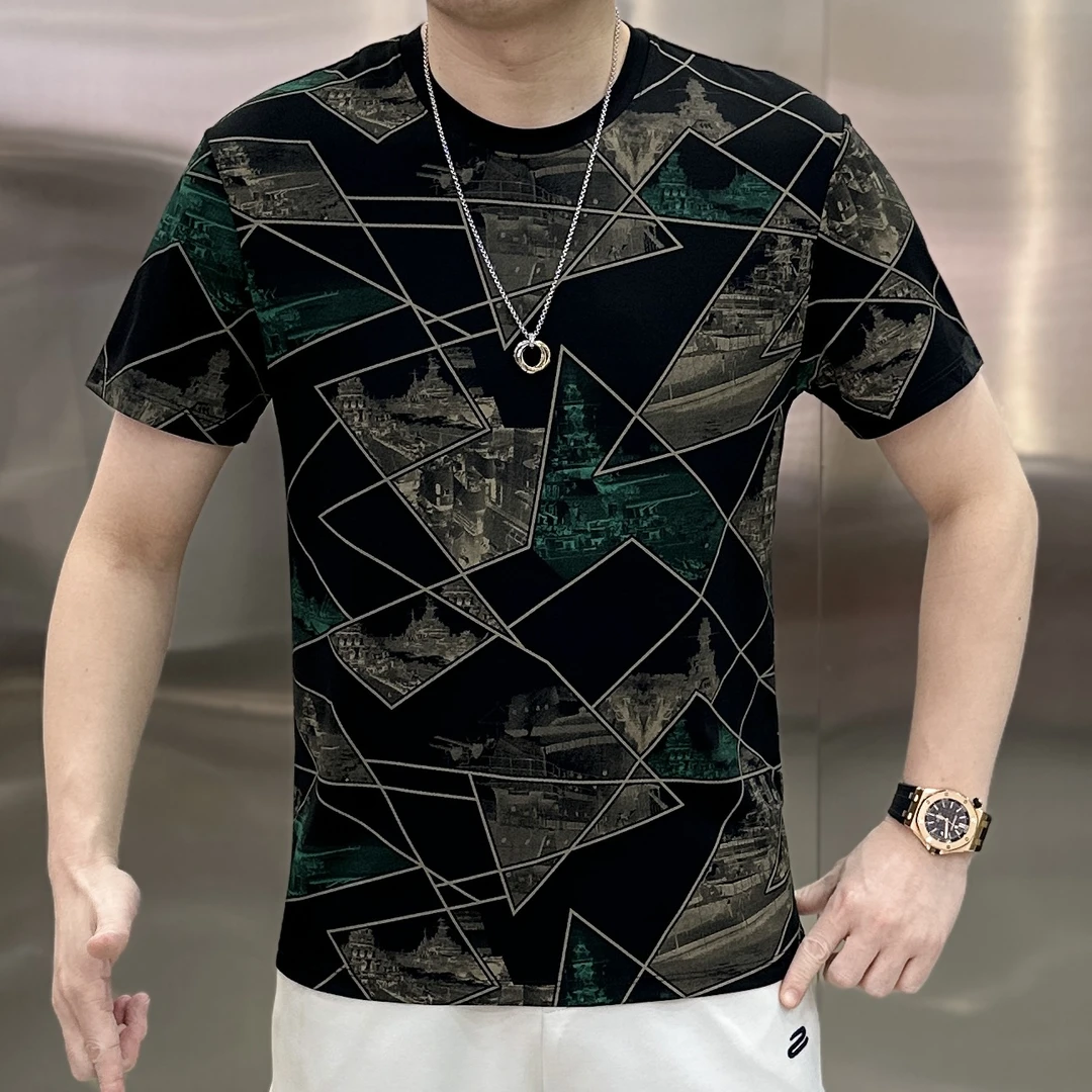 【麦炫严选】夏季新款圆领男条纹休闲百搭高棉简约短袖T恤68101