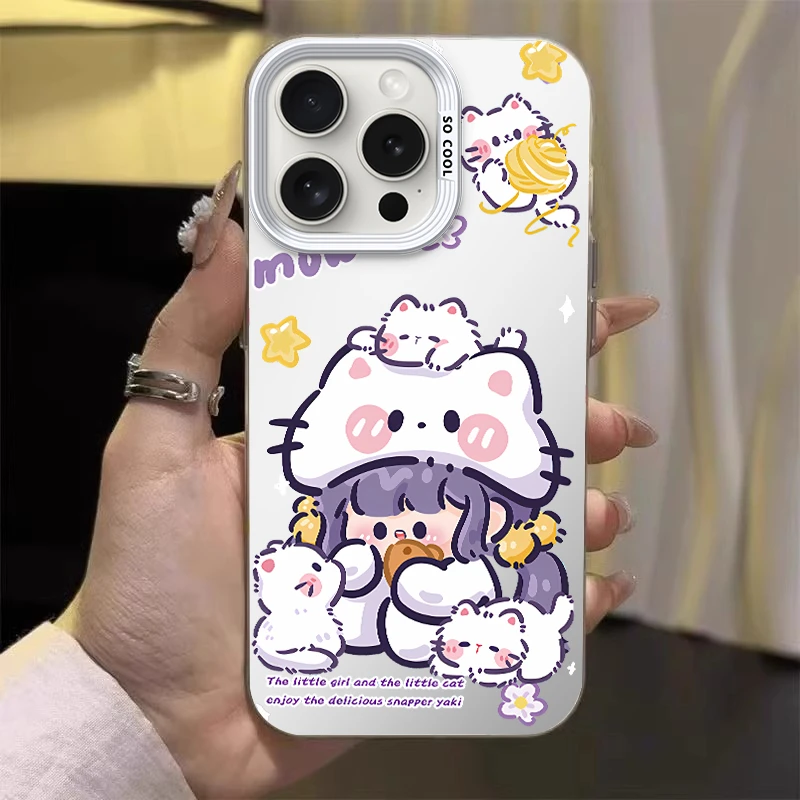 彩银壳白猫女孩适用苹果16华为oppo小米15vivo荣耀oppo红米iphone