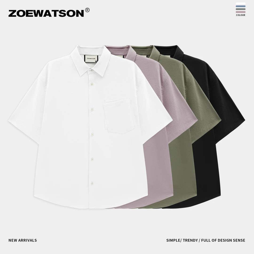 【ZOEWATSON】冰丝短袖衬衫男士透气轻薄夏季潮流衬衣Z2601