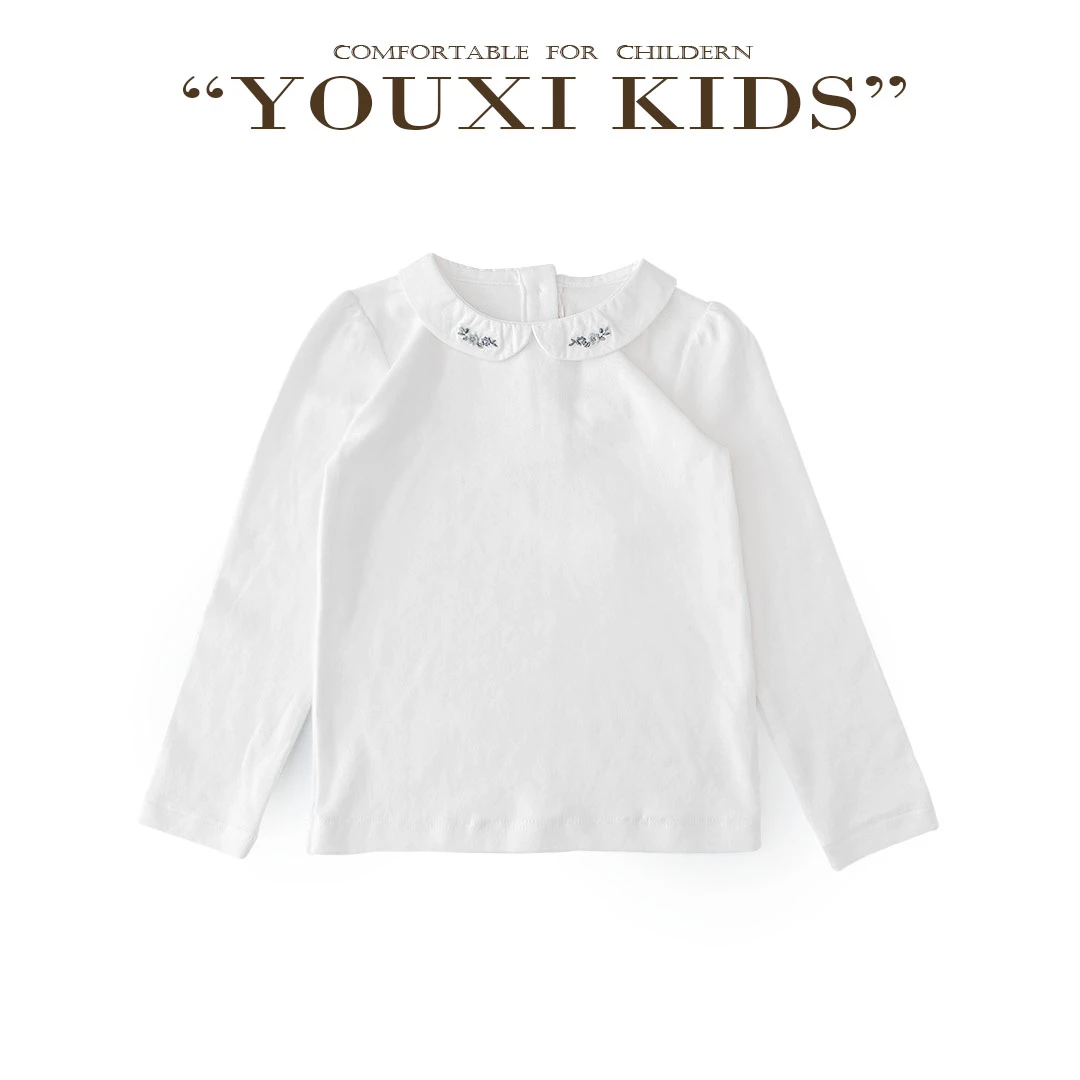 现飞飞家·花间 集新款春娃娃领刺绣小花柔软长袖开扣打底衫FF2566