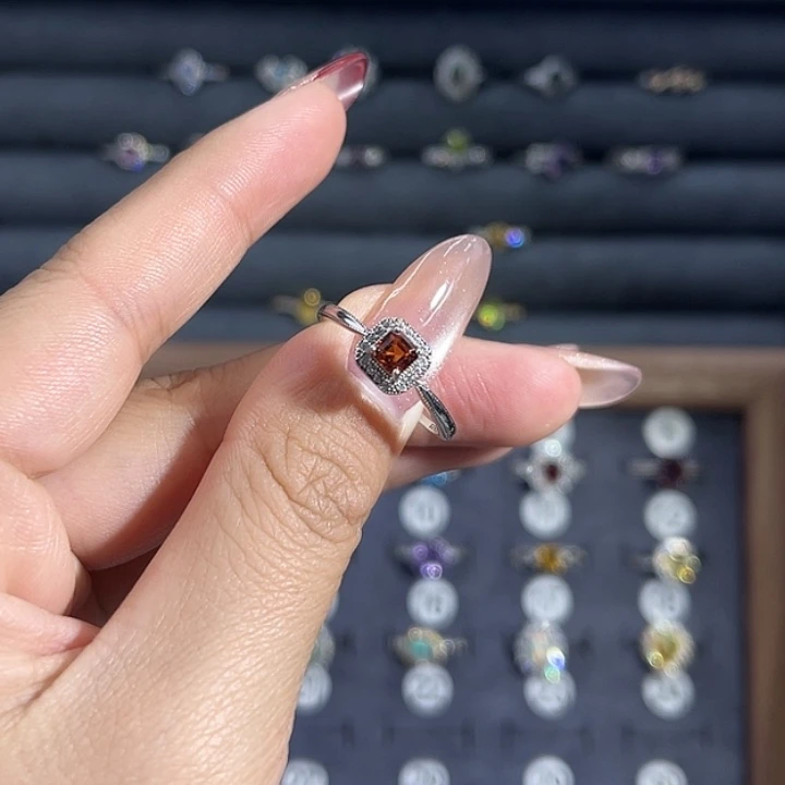 烟晶银S925镶嵌戒指