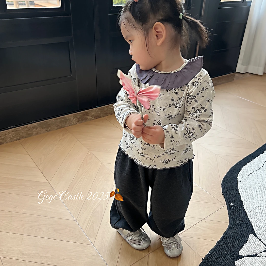 韩版童装2025新款秋季女童碎花荷叶领衬衣儿童花边休闲裤两件套潮