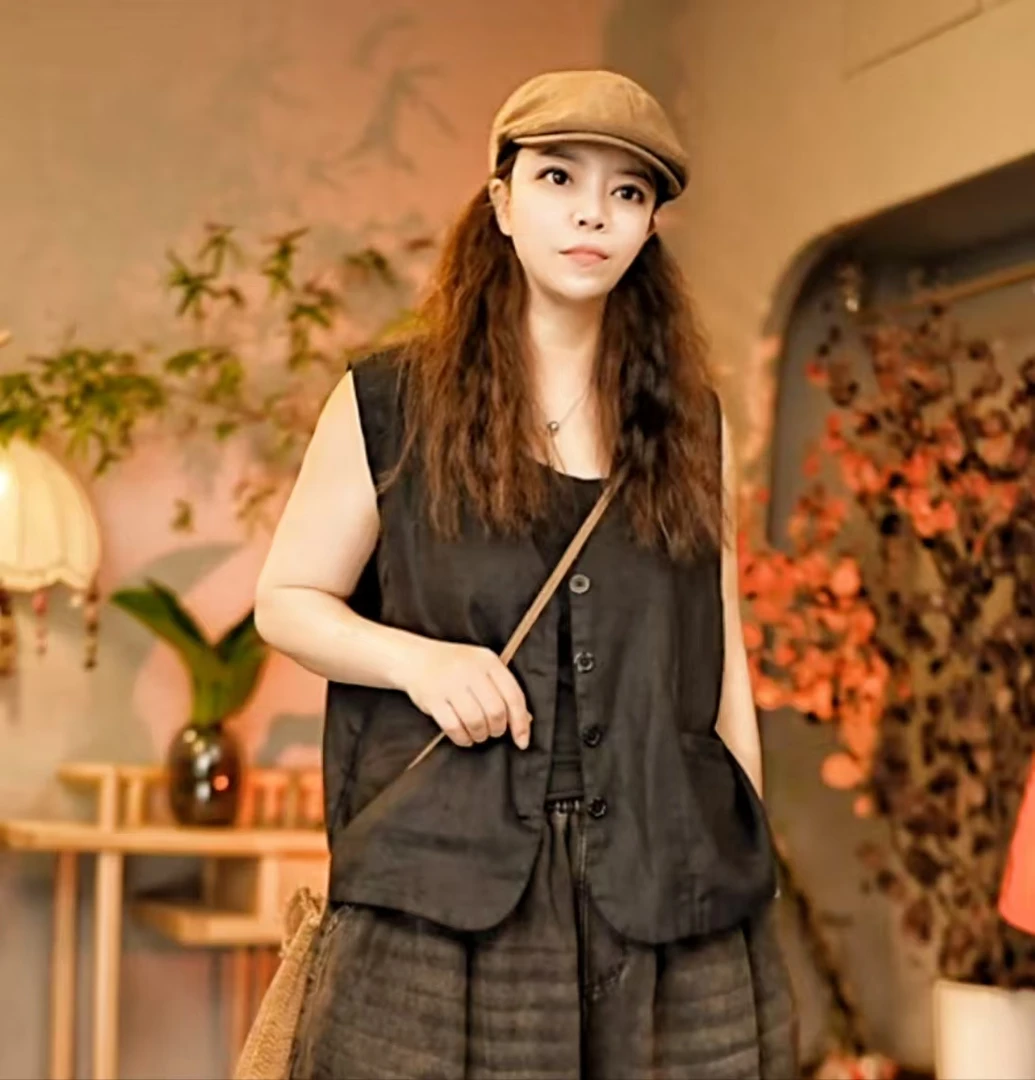 2781【靖靖原创】品牌订单高品质汉麻黑色（单件）马甲（长55胸围138）