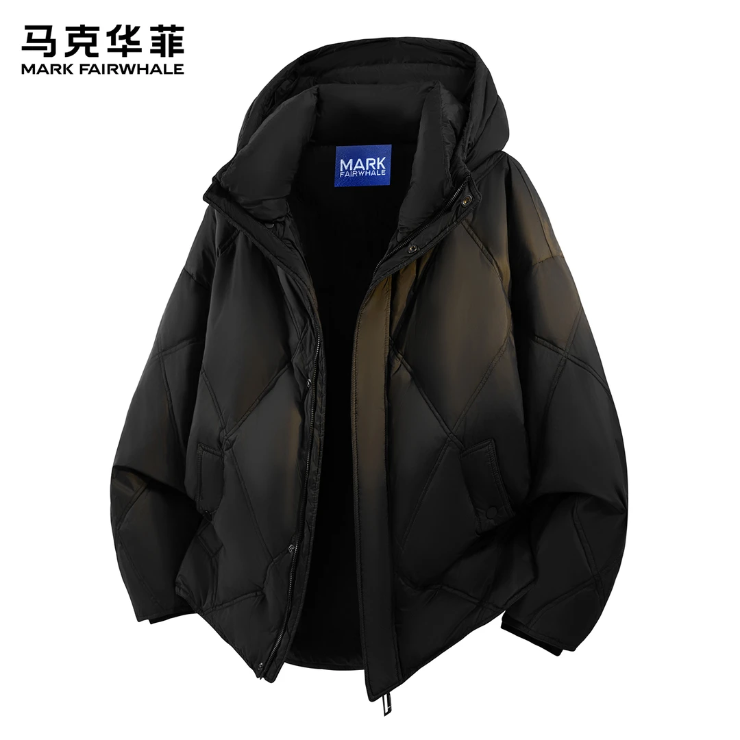 马克华菲菱形格连帽羽绒服秋冬季加厚保暖百搭简约痞帅上衣外套男