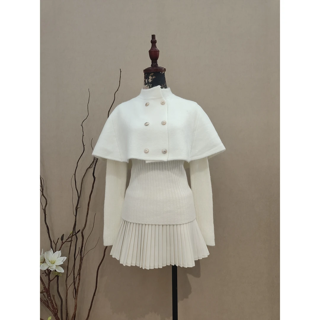 米雪严选一纯欲辣妹针织衫斗篷披肩女外搭名媛气质打底衫上衣套装