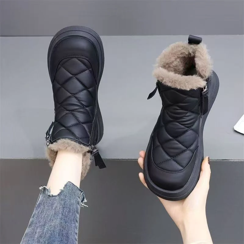 短筒保暖防滑棉靴平底时尚雪地靴防水台冬季加厚时尚D