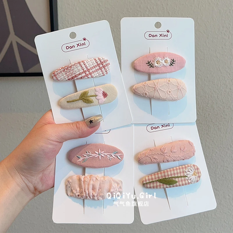 儿童刺绣花朵碎发夹宝宝侧边刘海bb夹小女孩新款粉色可爱发卡头饰