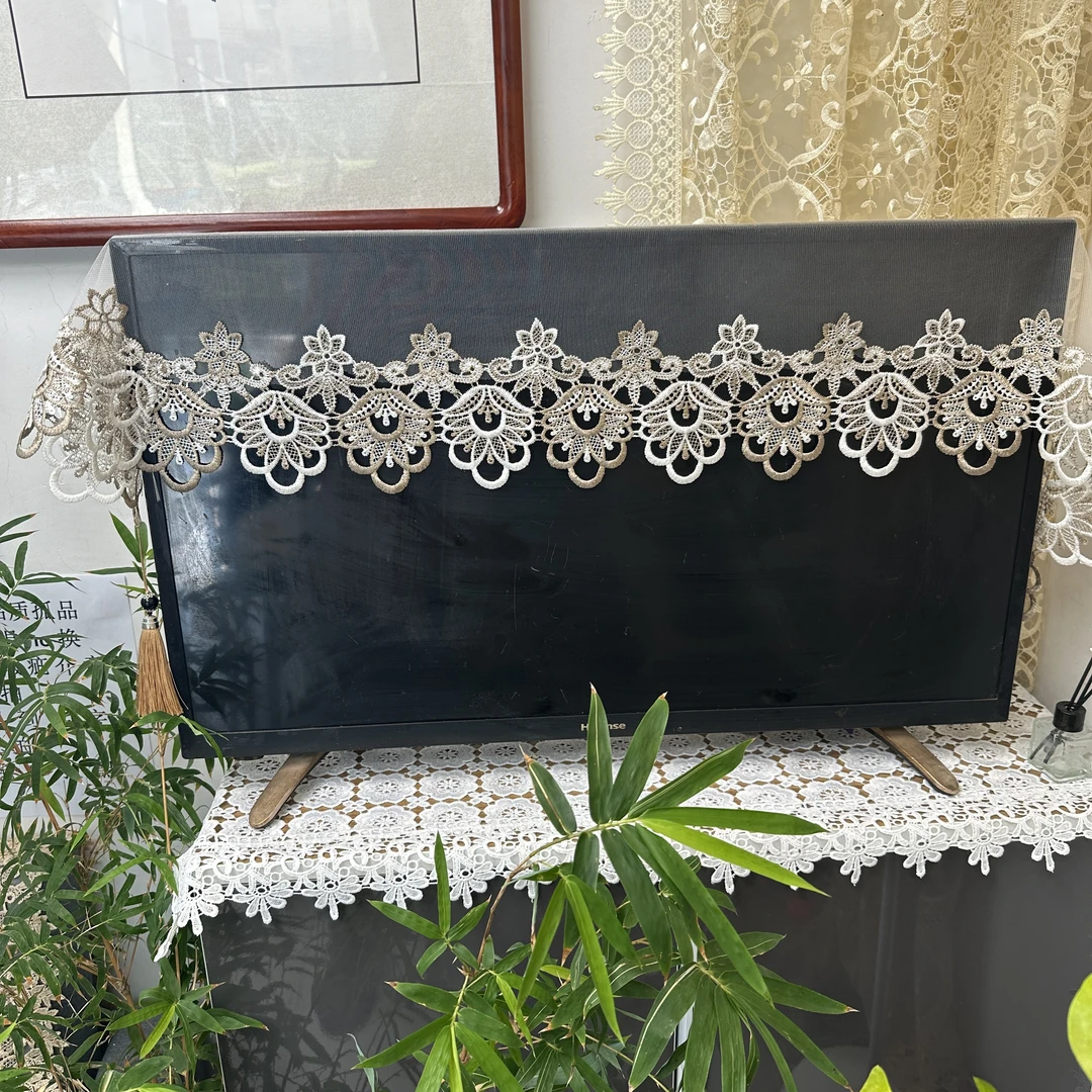 HS131（40*180）六角网纱玛瑙灰水溶绣万能盖巾