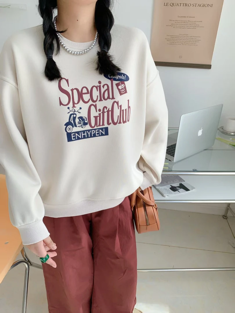 秋冬季冬季长袖女圆领宽松型卫衣韩版春秋时尚秋季小电动车