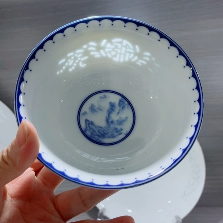 青花玲珑5寸饭碗千里江山