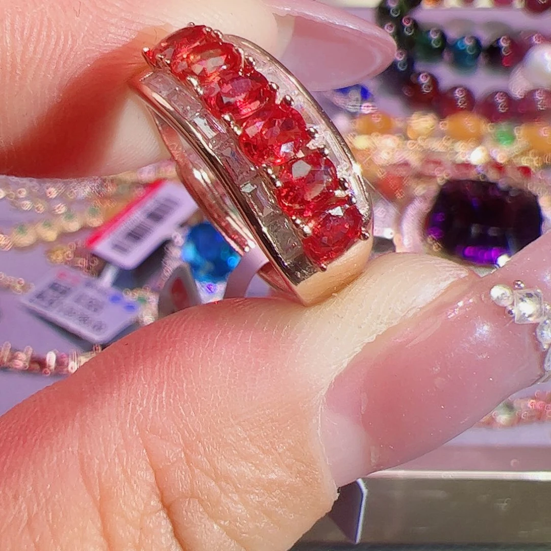 彩色蓝宝石戒指银S925镶嵌