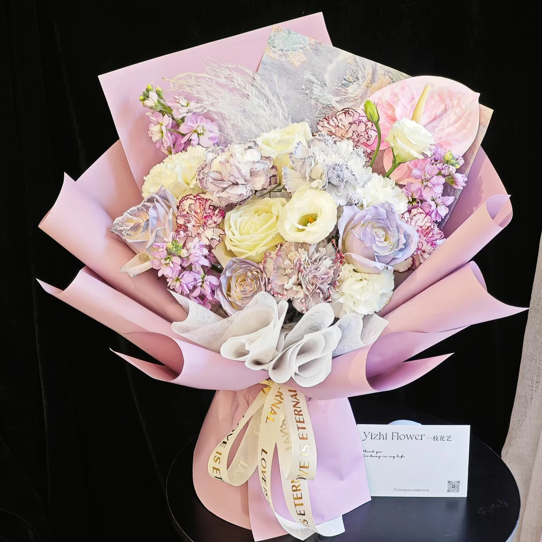 【紫雾迷恋】薄雾紫喷色玫瑰维也纳紫吸色石竹紫罗兰混搭紫色花束送女友送闺蜜长辈生日鲜花配送上