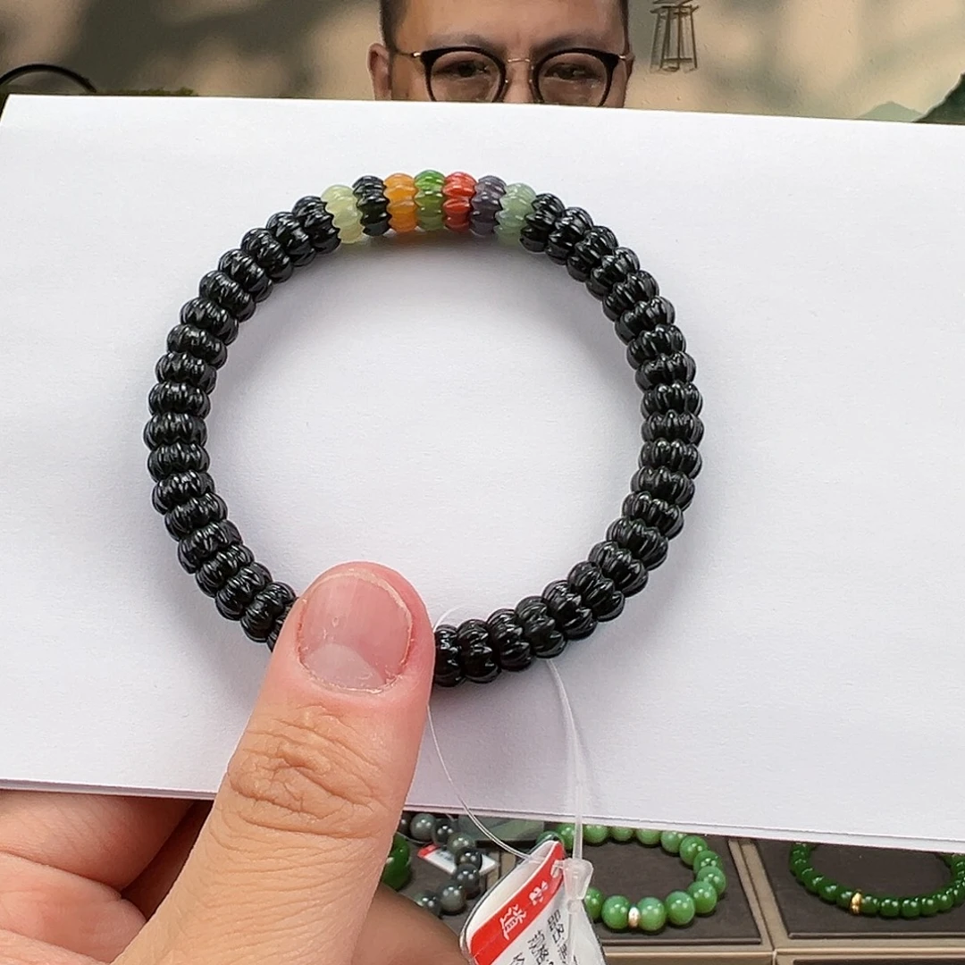 和田玉未镶嵌手链卡8.5mm黑青